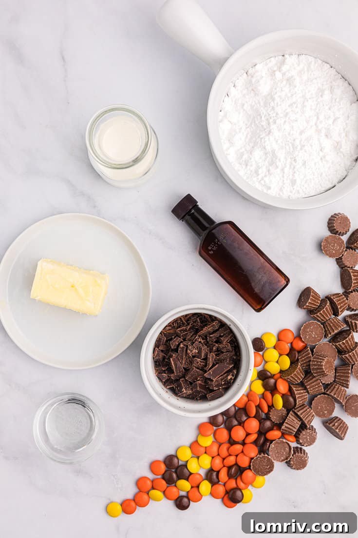 Chocolate Peanut Butter Cake ingredients for frosting and ganache