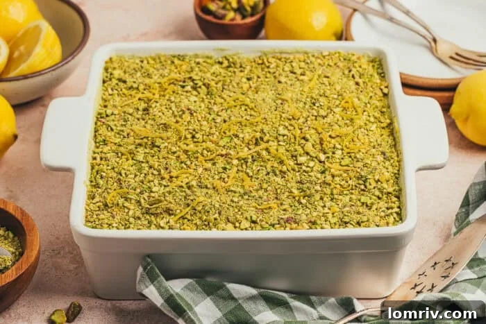A tray with a lemon pistachio tiramisu.